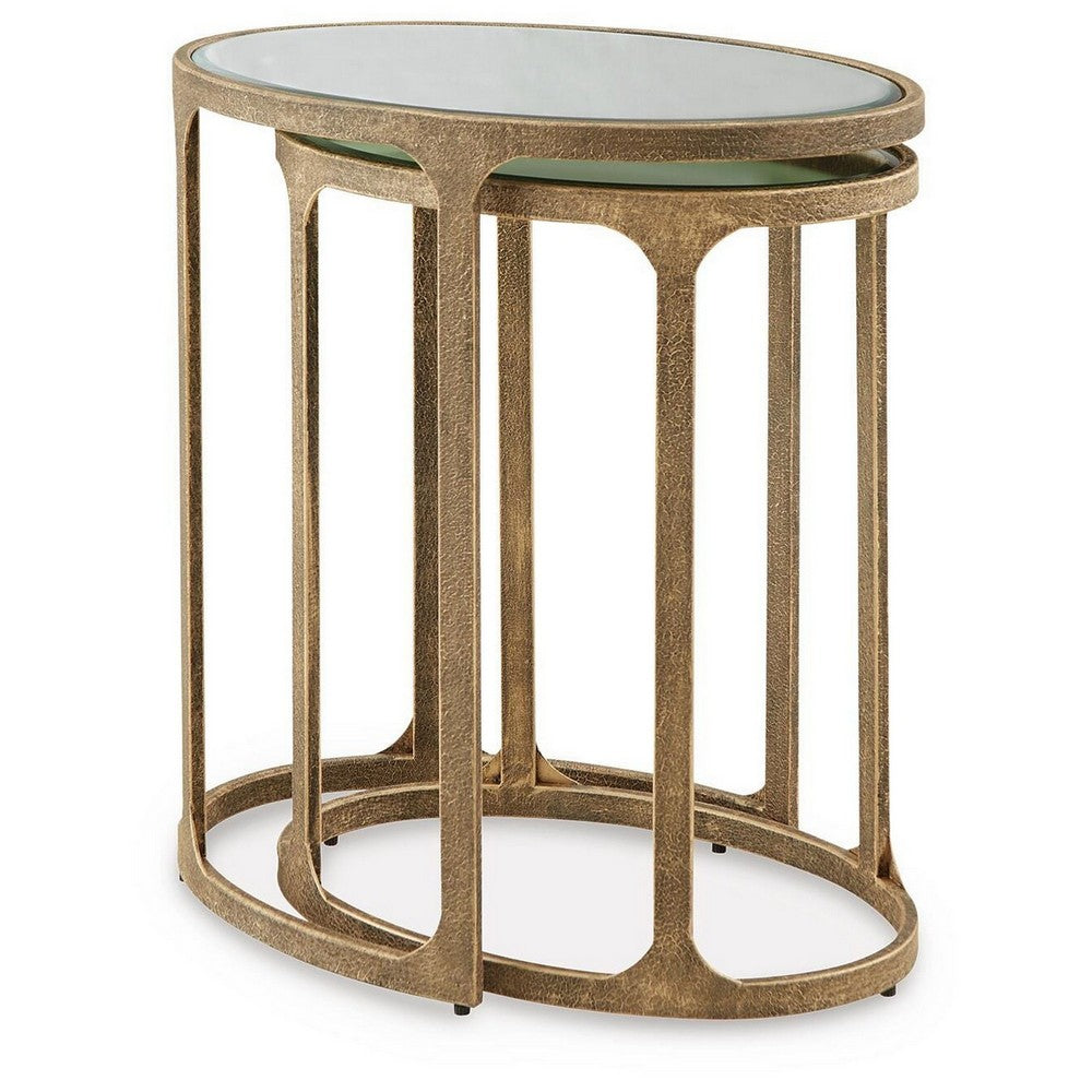 Irma Nesting Accent Table, Mirror Tops, Set of 2, Antique Gold Metal - BM355677