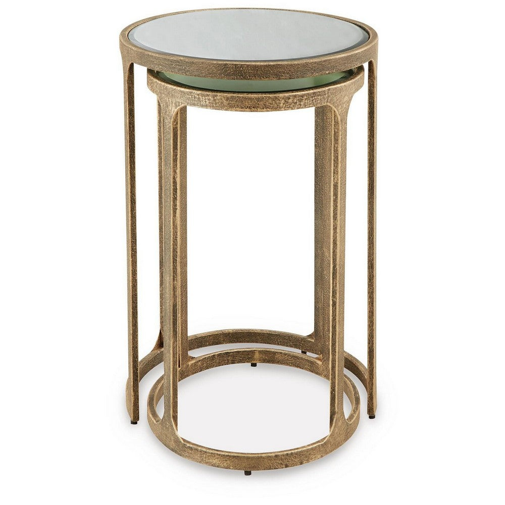 Irma Nesting Accent Table, Mirror Tops, Set of 2, Antique Gold Metal - BM355677