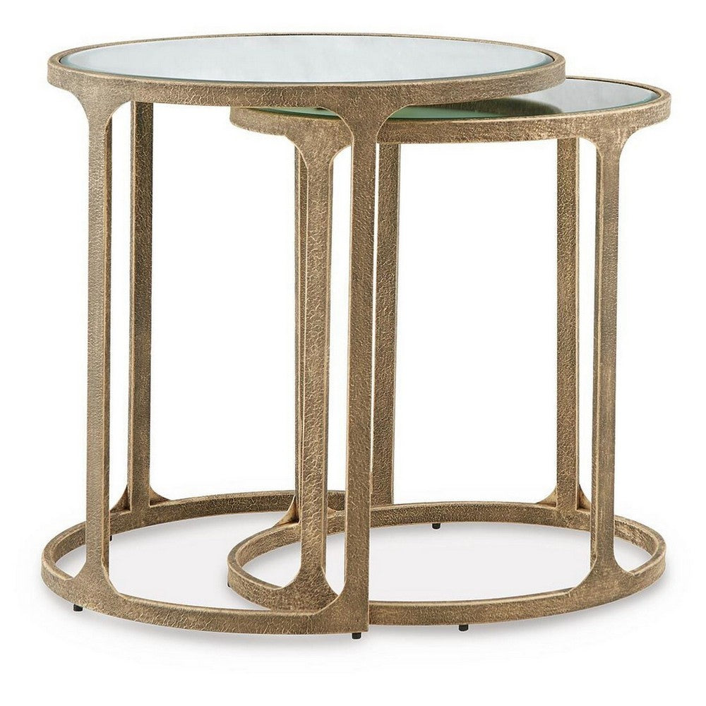 Irma Nesting Accent Table, Mirror Tops, Set of 2, Antique Gold Metal - BM355677
