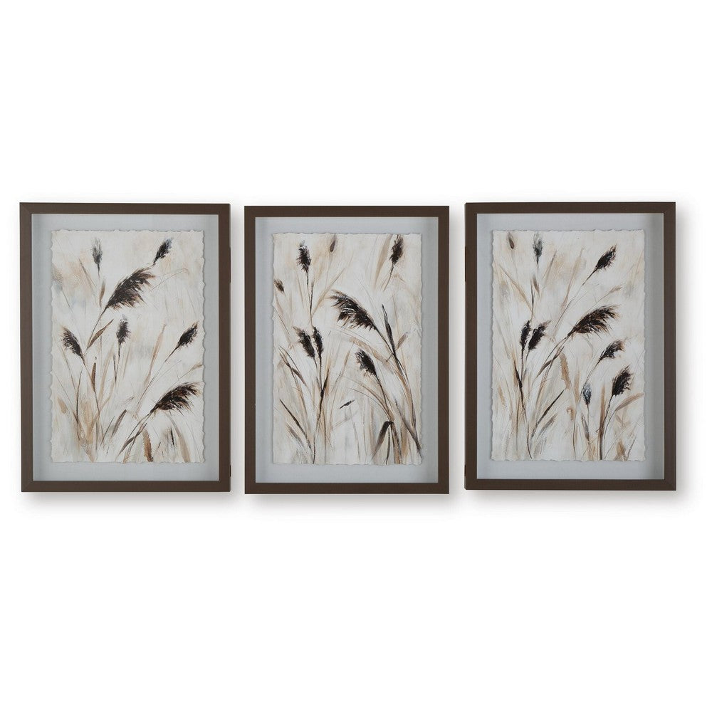 Honey Botanical Raised Printed Wall Art, Set of 3, Brown Shadow Box 20x28-BM355678