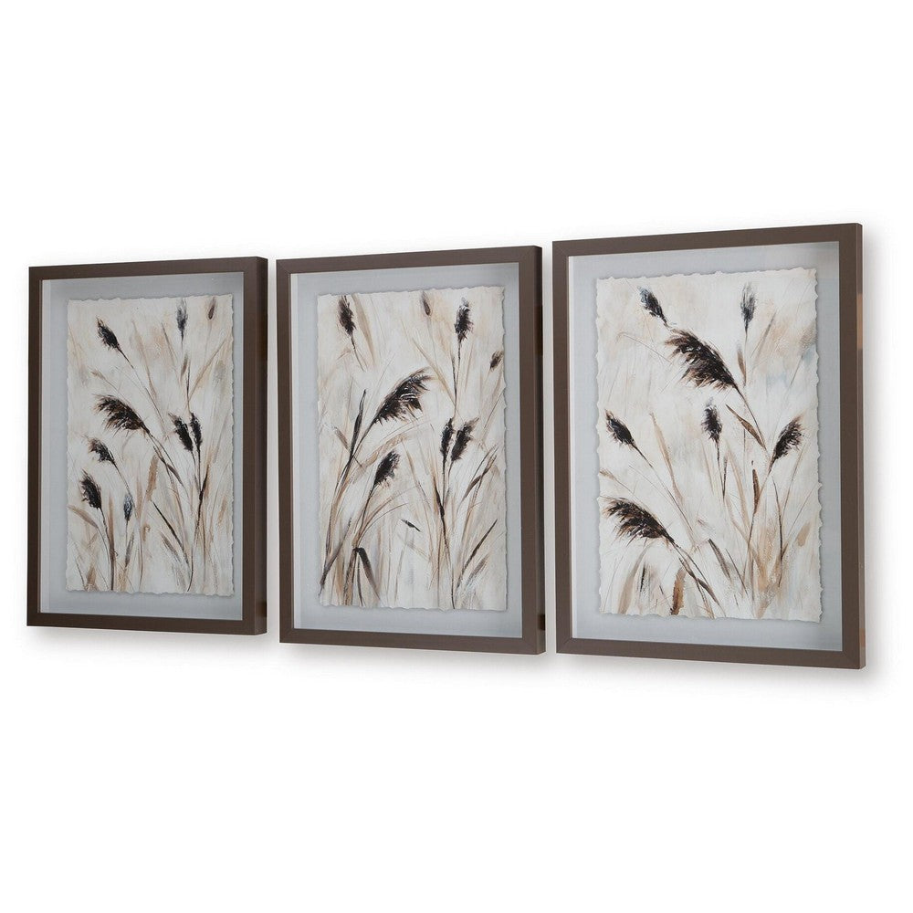 Honey Botanical Raised Printed Wall Art, Set of 3, Brown Shadow Box 20x28-BM355678