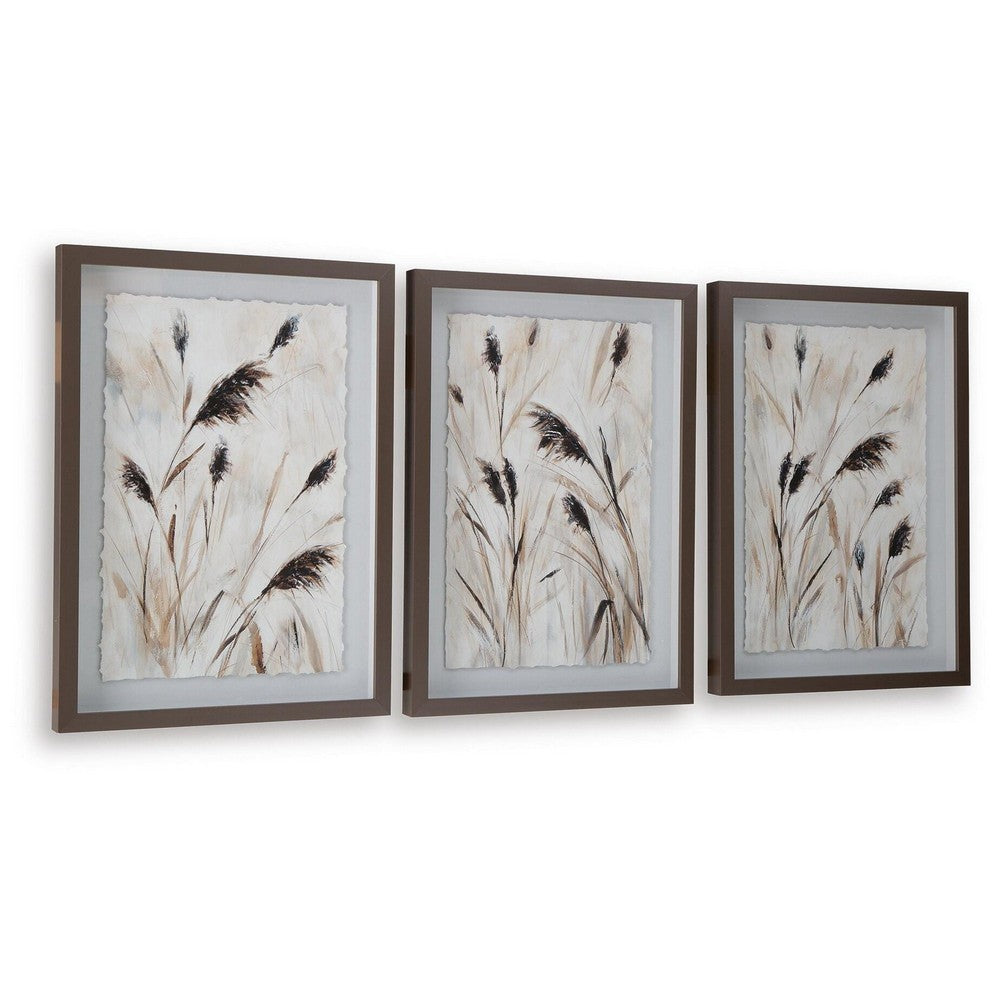 Honey Botanical Raised Printed Wall Art, Set of 3, Brown Shadow Box 20x28-BM355678
