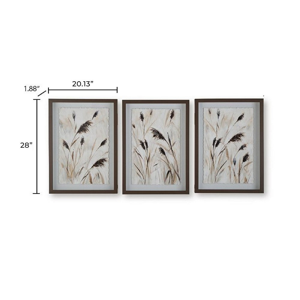 Honey Botanical Raised Printed Wall Art, Set of 3, Brown Shadow Box 20x28-BM355678