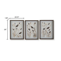 Honey Botanical Raised Printed Wall Art, Set of 3, Brown Shadow Box 20x28-BM355678