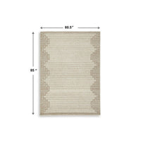 Emery Medium Area Rug with Brown Stepped Border Design, Beige Tufted Wool 5x7