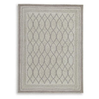 Winie Medium Area Rug with Trellis Motifs, Bordered Design, Gray Tufted Wool 5x7