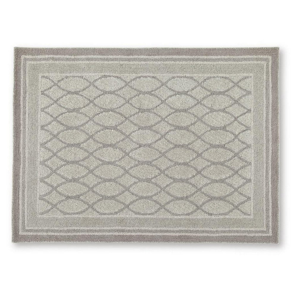 Winie Medium Area Rug with Trellis Motifs, Bordered Design, Gray Tufted Wool 5x7