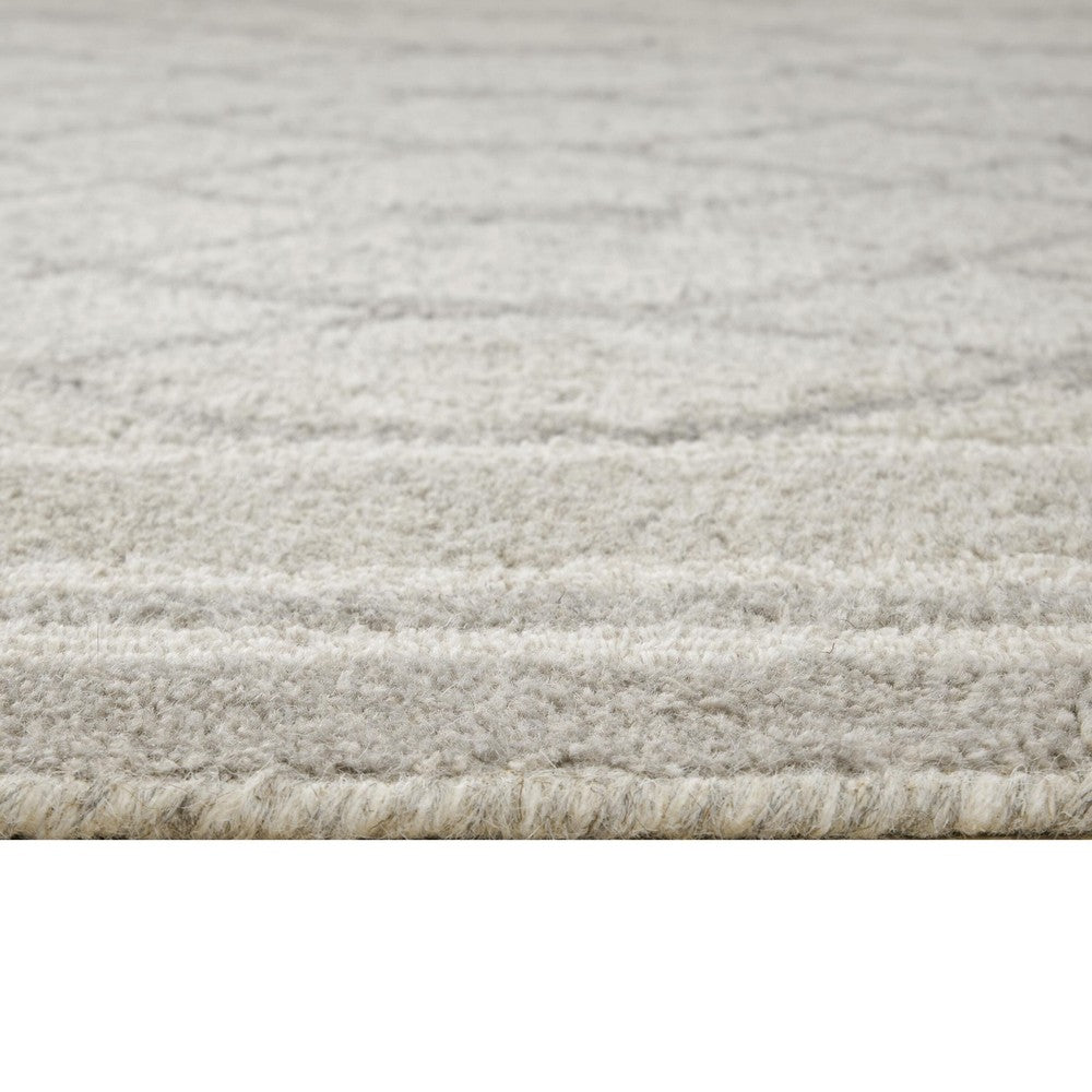 Winie Medium Area Rug with Trellis Motifs, Bordered Design, Gray Tufted Wool 5x7