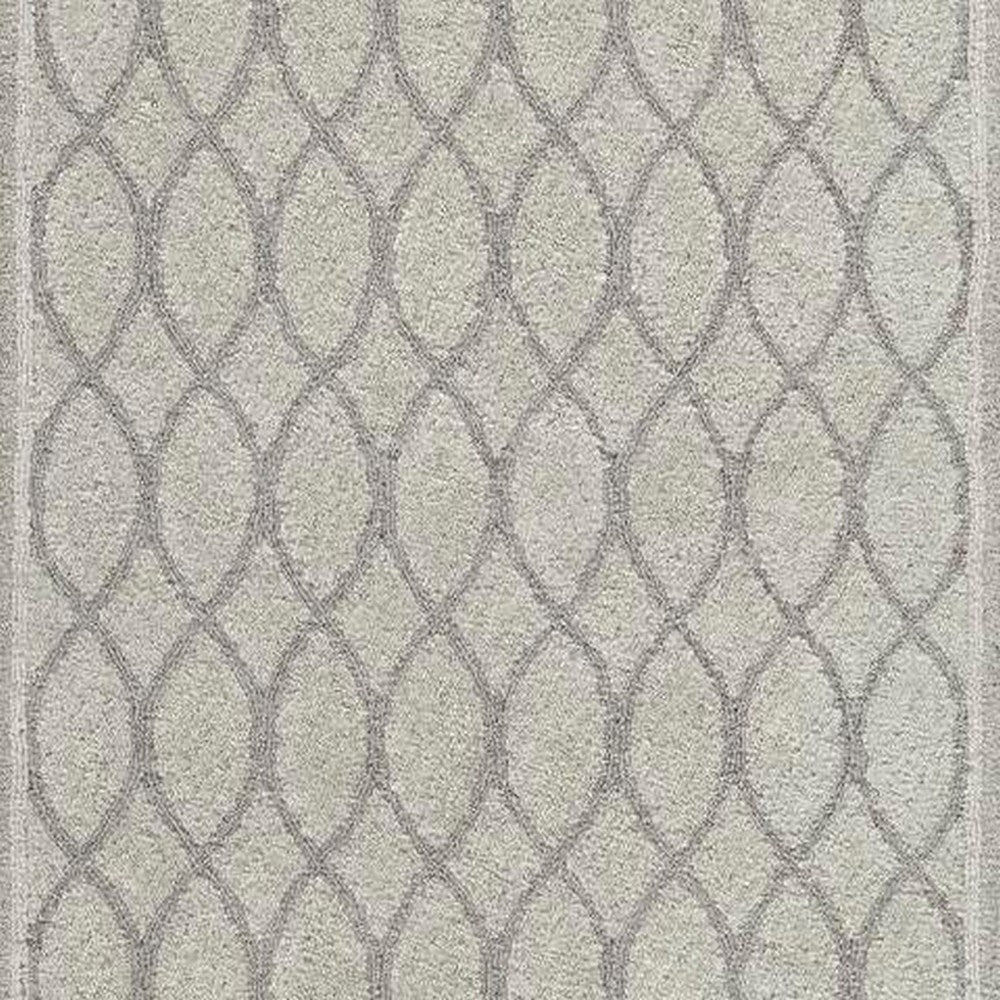 Winie Medium Area Rug with Trellis Motifs, Bordered Design, Gray Tufted Wool 5x7