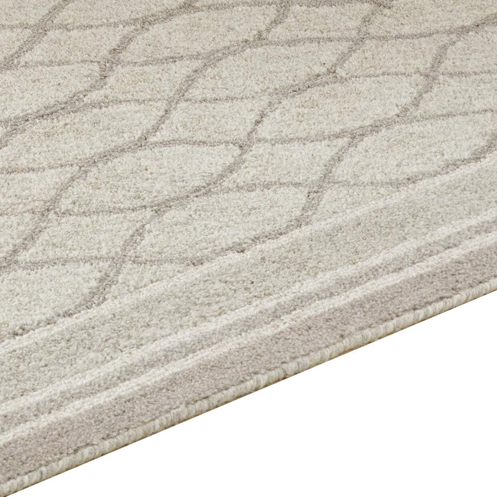 Winie Medium Area Rug with Trellis Motifs, Bordered Design, Gray Tufted Wool 5x7