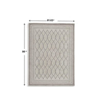Winie Medium Area Rug with Trellis Motifs, Bordered Design, Gray Tufted Wool 5x7