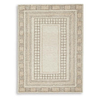 Adam Hand-Tufted Medium Area Rug with Brown Geometric Border, Taupe Wool-Jute 5x7