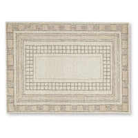 Adam Hand-Tufted Medium Area Rug with Brown Geometric Border, Taupe Wool-Jute 5x7