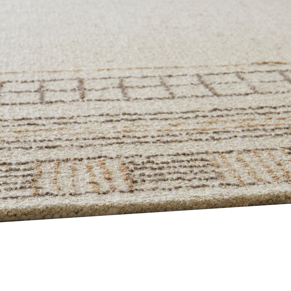 Adam Hand-Tufted Medium Area Rug with Brown Geometric Border, Taupe Wool-Jute 5x7