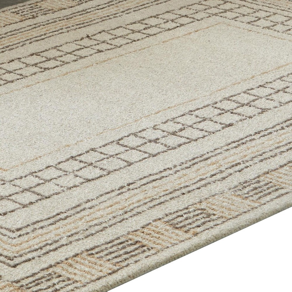 Adam Hand-Tufted Medium Area Rug with Brown Geometric Border, Taupe Wool-Jute 5x7