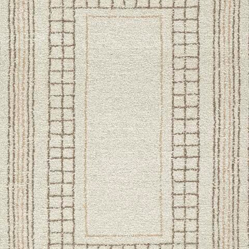Adam Hand-Tufted Medium Area Rug with Brown Geometric Border, Taupe Wool-Jute 5x7