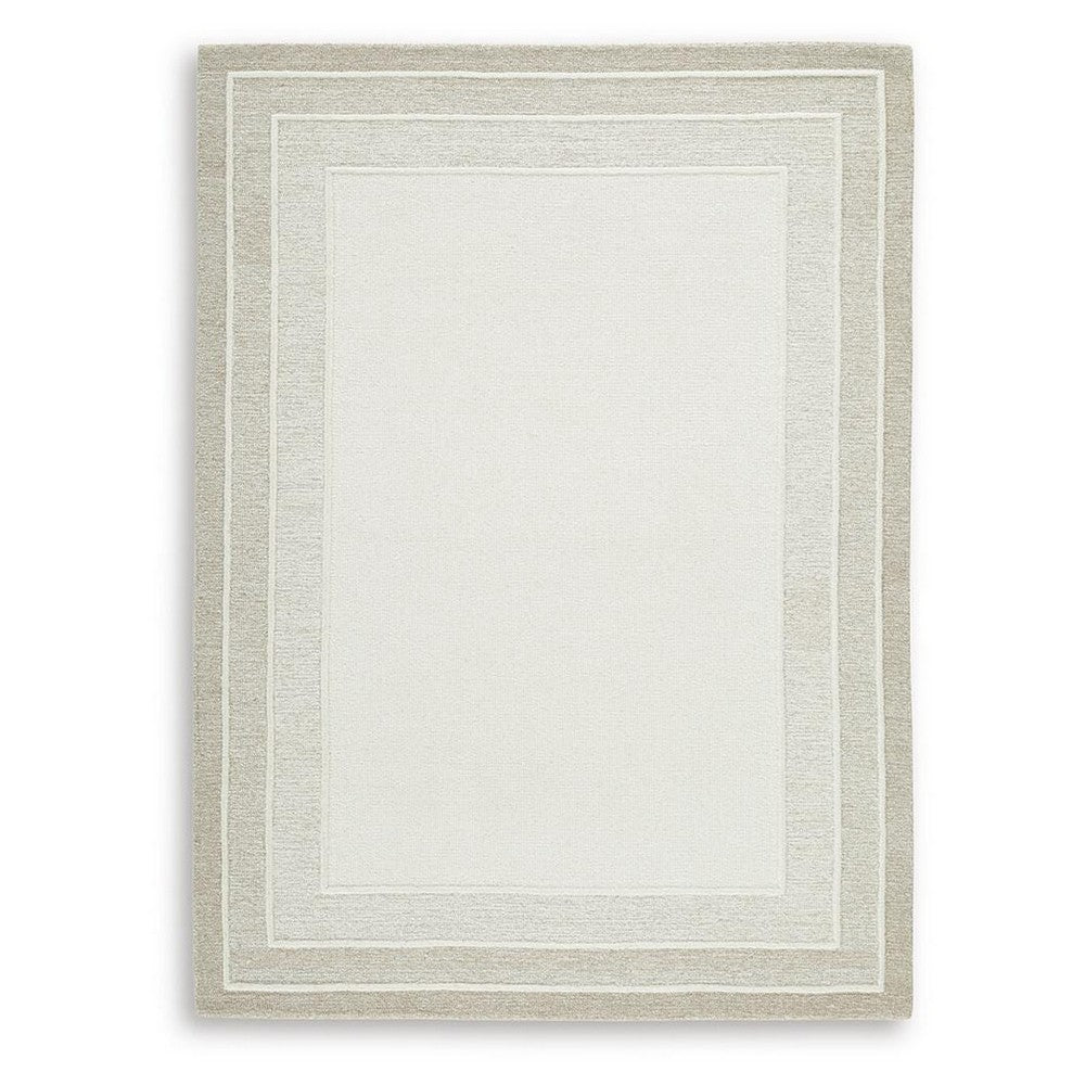 Teena Hand-Tufted Medium Area Rug with Tan Bordered Patterns, Ivory Wool 5x7