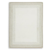 Teena Hand-Tufted Medium Area Rug with Tan Bordered Patterns, Ivory Wool 5x7