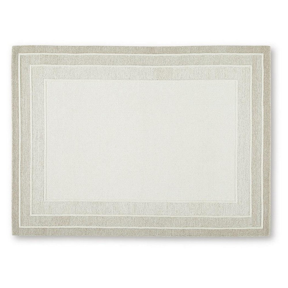 Teena Hand-Tufted Medium Area Rug with Tan Bordered Patterns, Ivory Wool 5x7