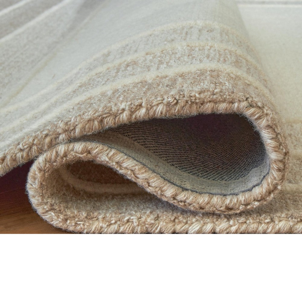 Teena Hand-Tufted Medium Area Rug with Tan Bordered Patterns, Ivory Wool 5x7