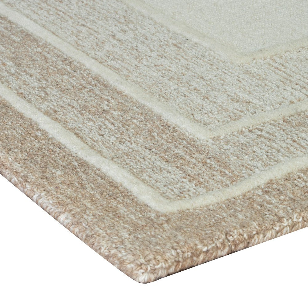 Teena Hand-Tufted Medium Area Rug with Tan Bordered Patterns, Ivory Wool 5x7