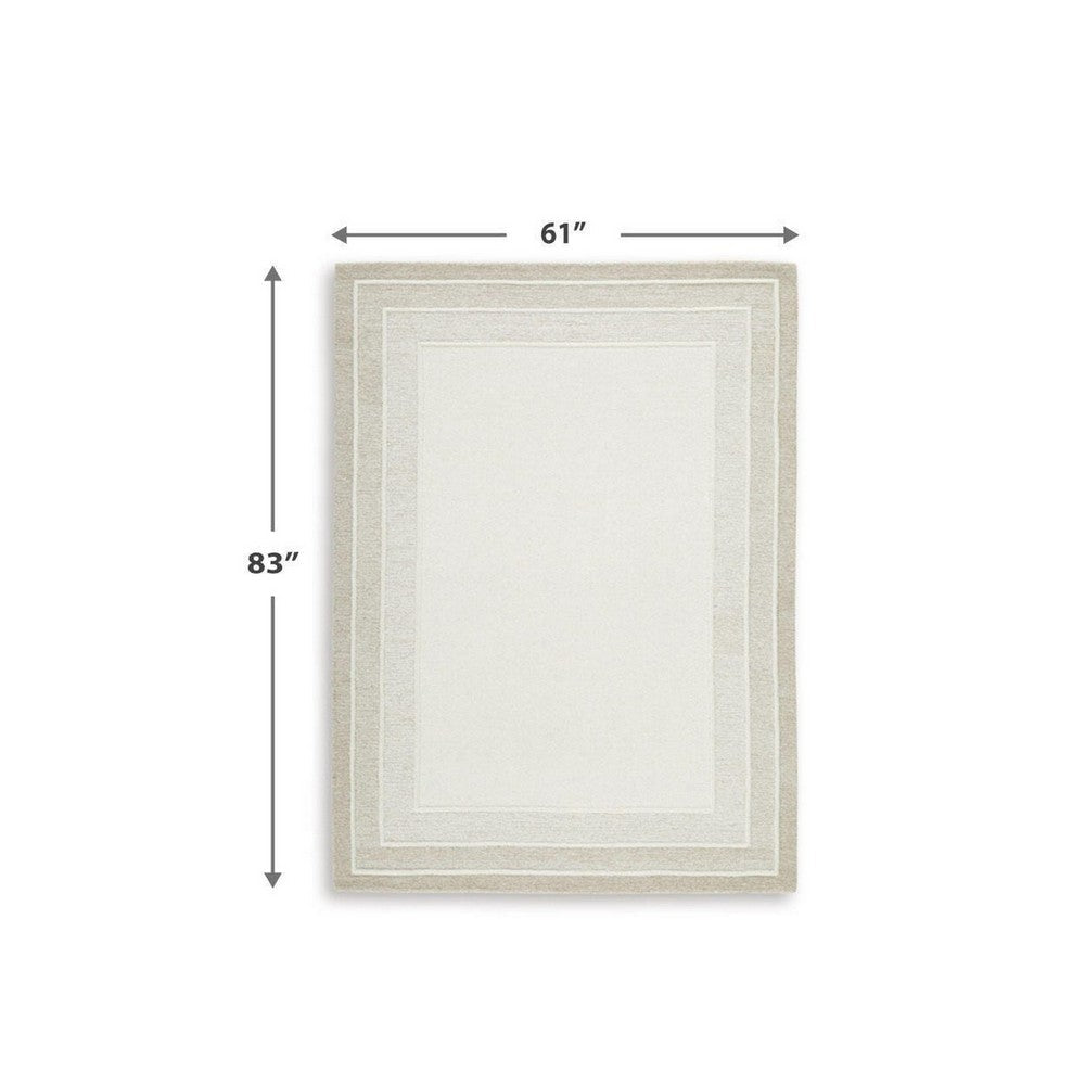 Teena Hand-Tufted Medium Area Rug with Tan Bordered Patterns, Ivory Wool 5x7