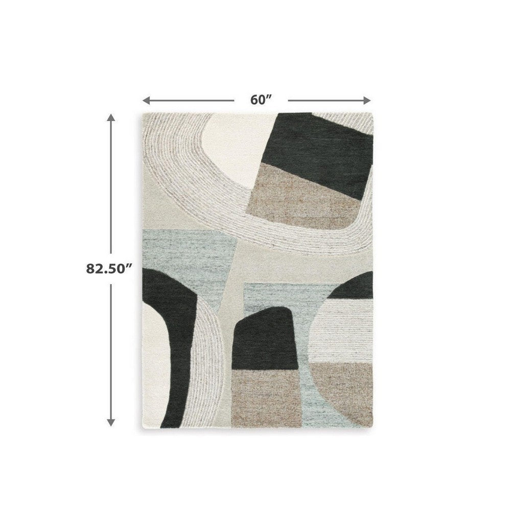 Edric Medium Area Rug, Abstract Geometric Designs, Multicolor Wool-Polyester 5x7