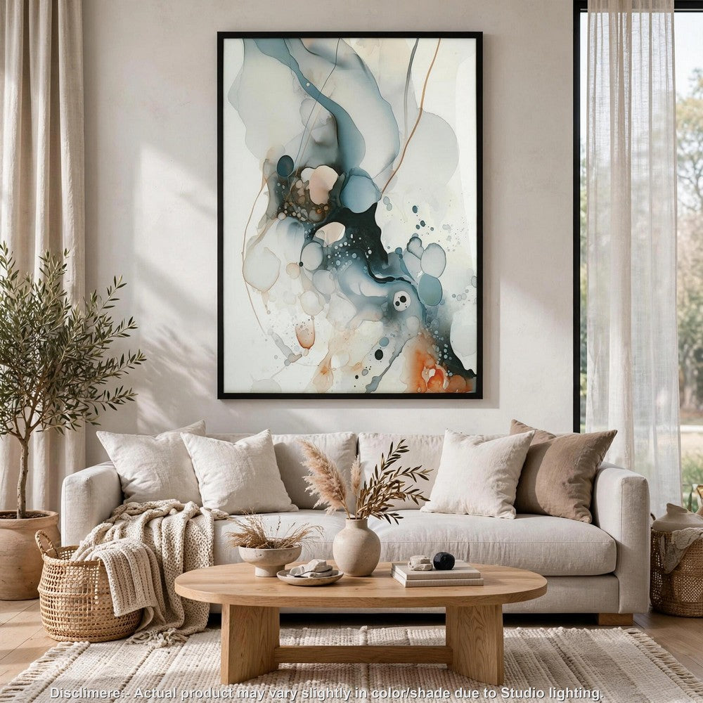 Moxy Wall Art, Fluid Abstract Design, Black Framed Canvas, Multicolor 37x63