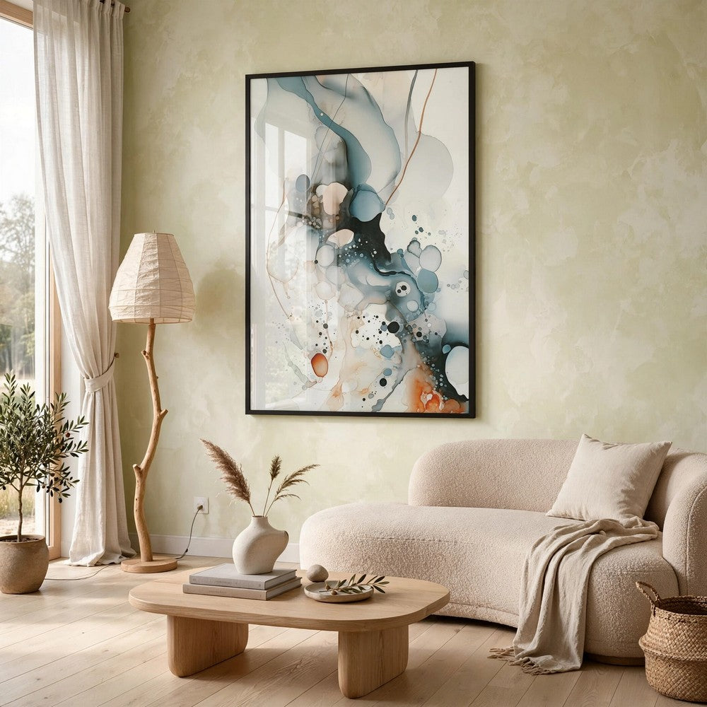 Moxy Wall Art, Fluid Abstract Design, Black Framed Canvas, Multicolor 37x63