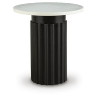 Waina Accent Table with White Marble Top, Black Fluted Metal Frame 20 Inch