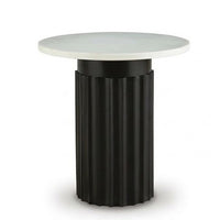 Waina Accent Table with White Marble Top, Black Fluted Metal Frame 20 Inch