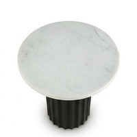 Waina Accent Table with White Marble Top, Black Fluted Metal Frame 20 Inch