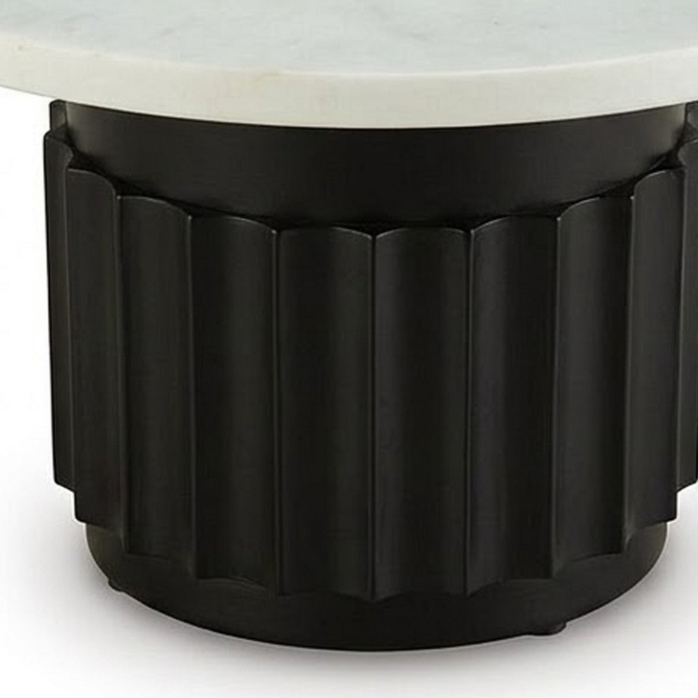 Waina Accent Table with White Marble Top, Black Fluted Metal Frame 20 Inch