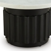 Waina Accent Table with White Marble Top, Black Fluted Metal Frame 20 Inch