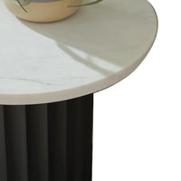 Waina Accent Table with White Marble Top, Black Fluted Metal Frame 20 Inch