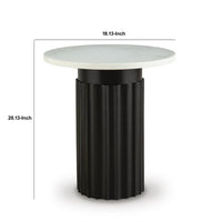 Waina Accent Table with White Marble Top, Black Fluted Metal Frame 20 Inch