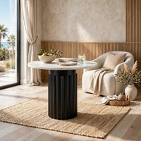 Waina Accent Table with White Marble Top, Black Fluted Metal Frame 20 Inch