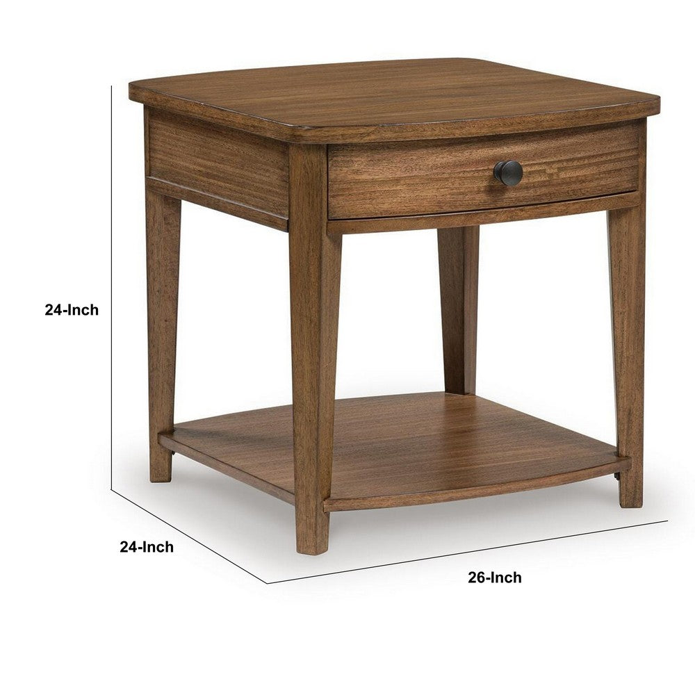 Buckly End Table, Drawer and Lower Shelf, Brown Eucalyptus-Rubberwood 26 Inch