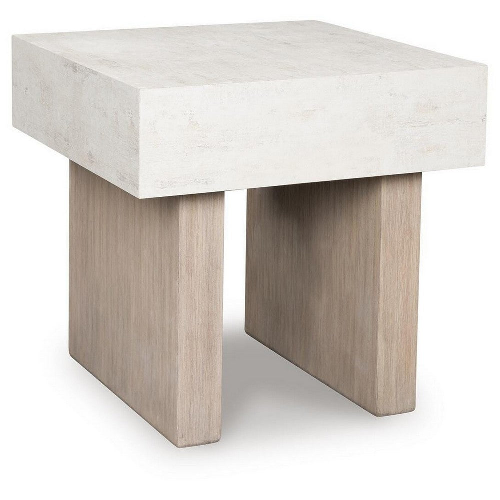 Laina Modern Square Side End Table with Faux Cement Top, Gray Wood 26 Inch