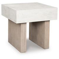 Laina Modern Square Side End Table with Faux Cement Top, Gray Wood 26 Inch