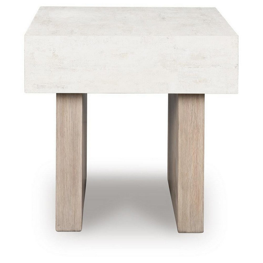 Laina Modern Square Side End Table with Faux Cement Top, Gray Wood 26 Inch