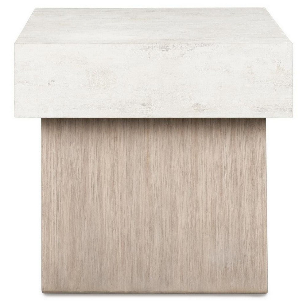 Laina Modern Square Side End Table with Faux Cement Top, Gray Wood 26 Inch