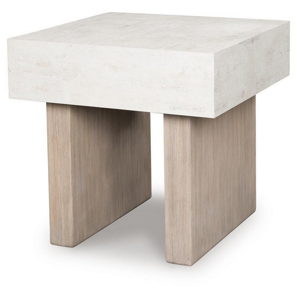 Laina Modern Square Side End Table with Faux Cement Top, Gray Wood 26 Inch