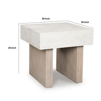 Laina Modern Square Side End Table with Faux Cement Top, Gray Wood 26 Inch