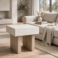 Laina Modern Square Side End Table with Faux Cement Top, Gray Wood 26 Inch
