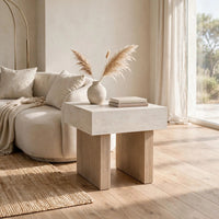 Laina Modern Square Side End Table with Faux Cement Top, Gray Wood 26 Inch