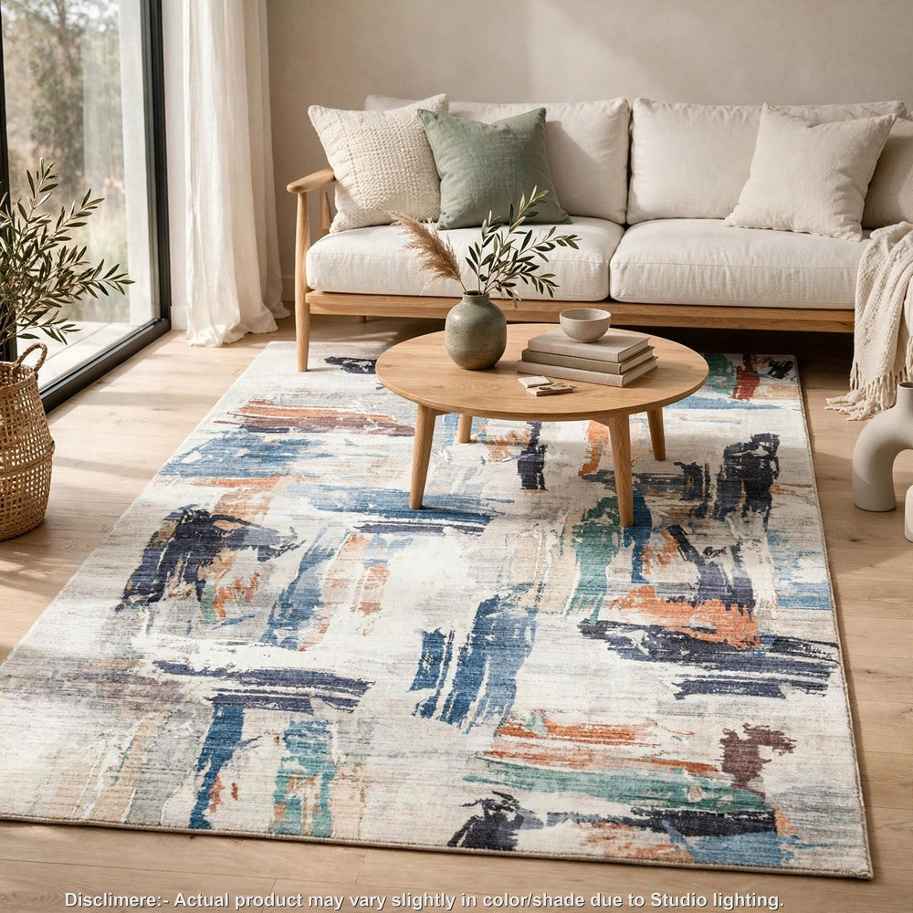 Hessy Abstract Large Area Rug with Brushstroke Pattern, Multicolor 8x10