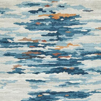 Vinly Washable Large Area Rug, Blue-Brown Abstract Design, Cream Polyester 8x10