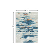 Vinly Washable Large Area Rug, Blue-Brown Abstract Design, Cream Polyester 8x10