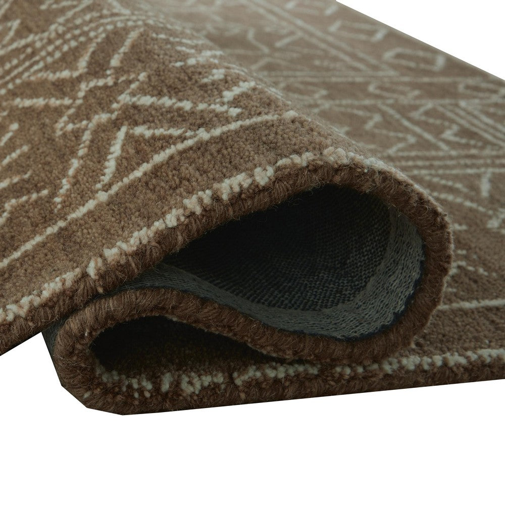 Amina Hand-Tufted Medium Rug, Ivory Geometric-Medallion Motifs, Brown Wool 5x7